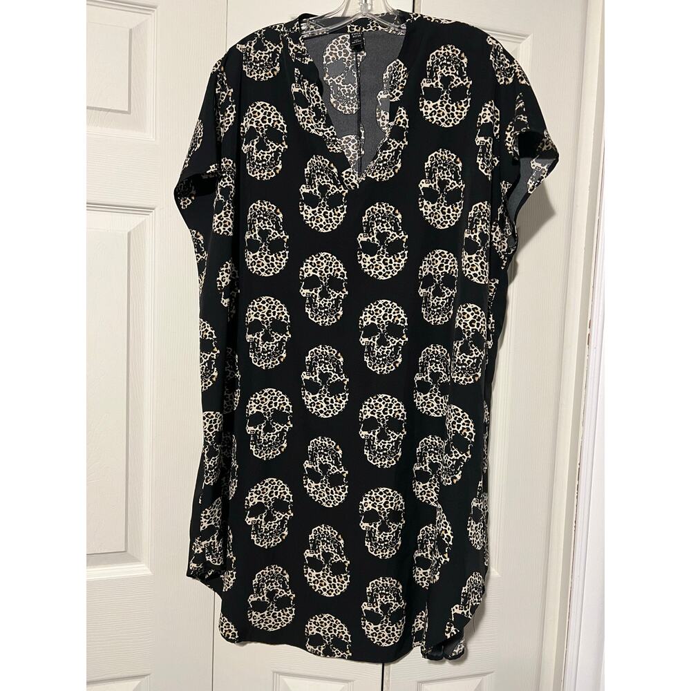 Emery Rose Leopard Skull Print Tunic Dress 2XL Black Goth EUC